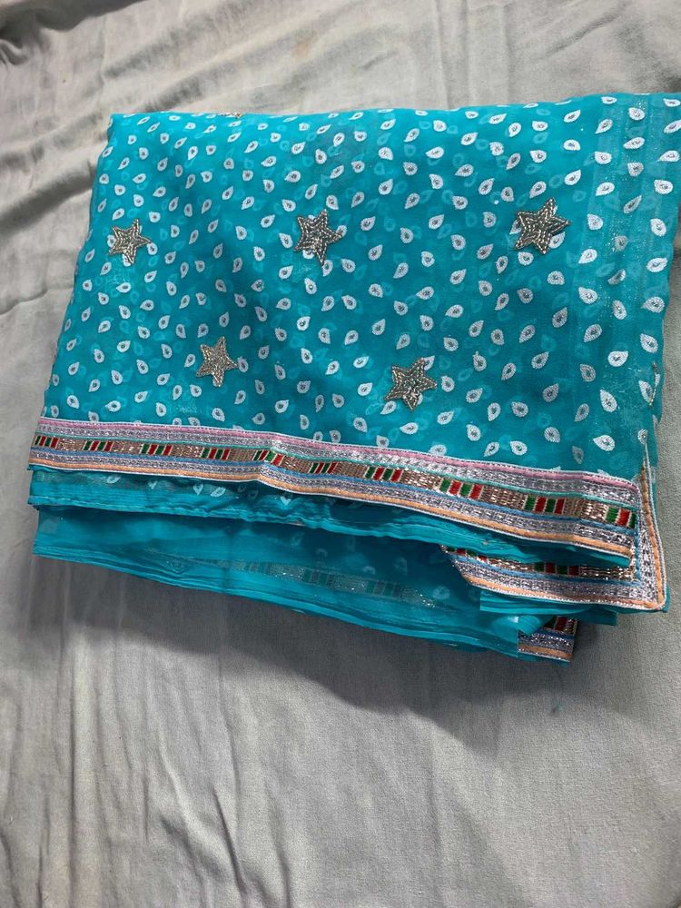 Aqua Blue Bandhani Saree