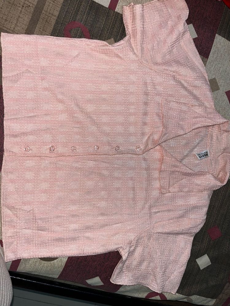 Pink Short Sleeve Button-Down Shirt