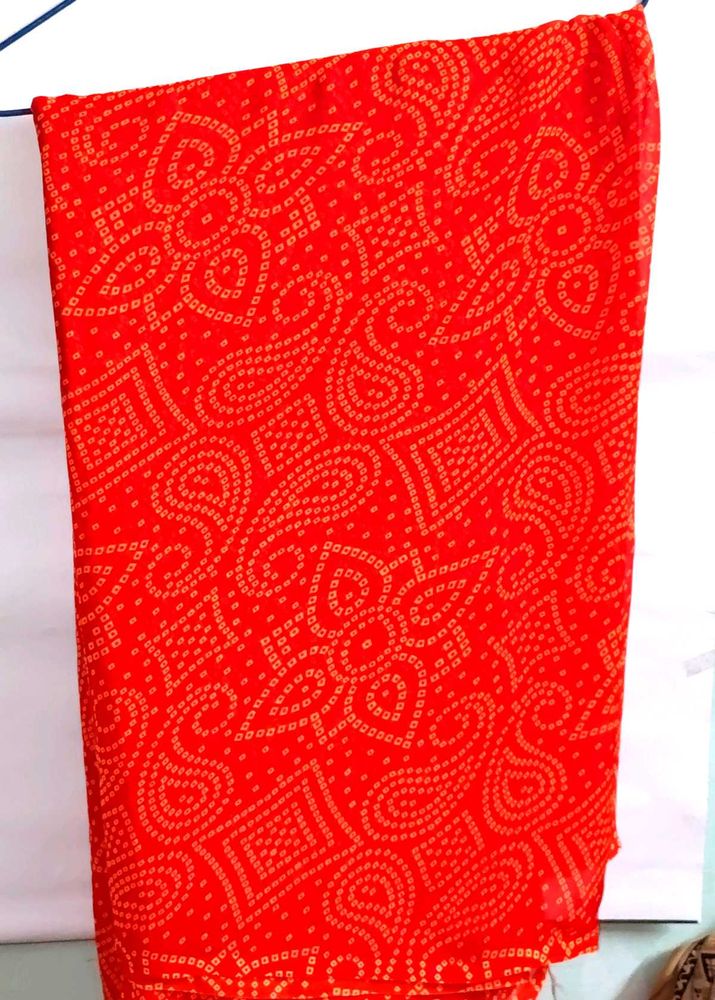 Red Bandhani Print Saree
