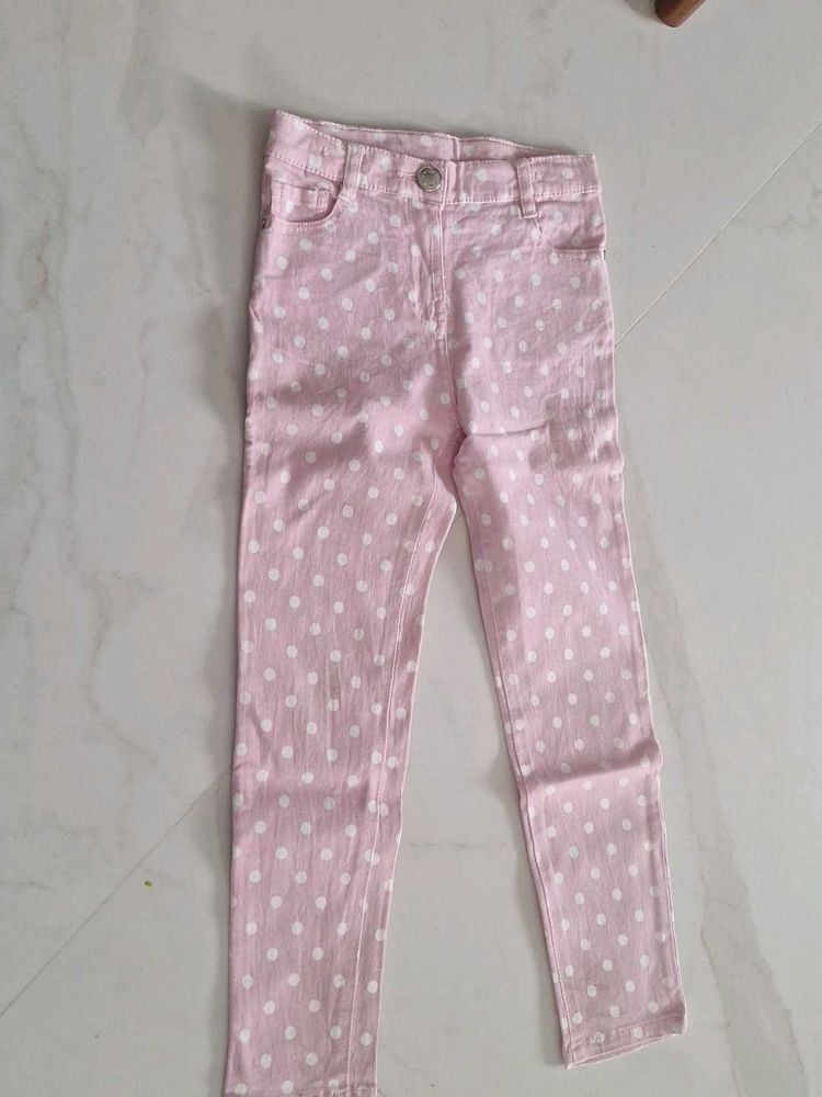 4 -6 Yrs Girls Pink Polka Dot Denim