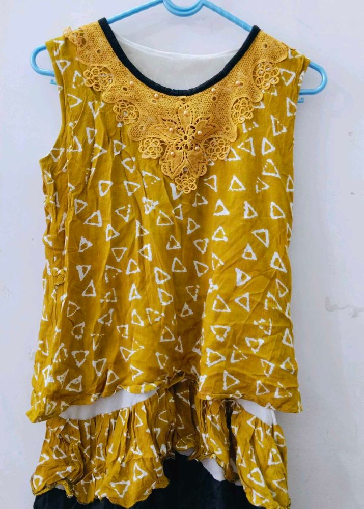 Mustard Top with Lace Detail