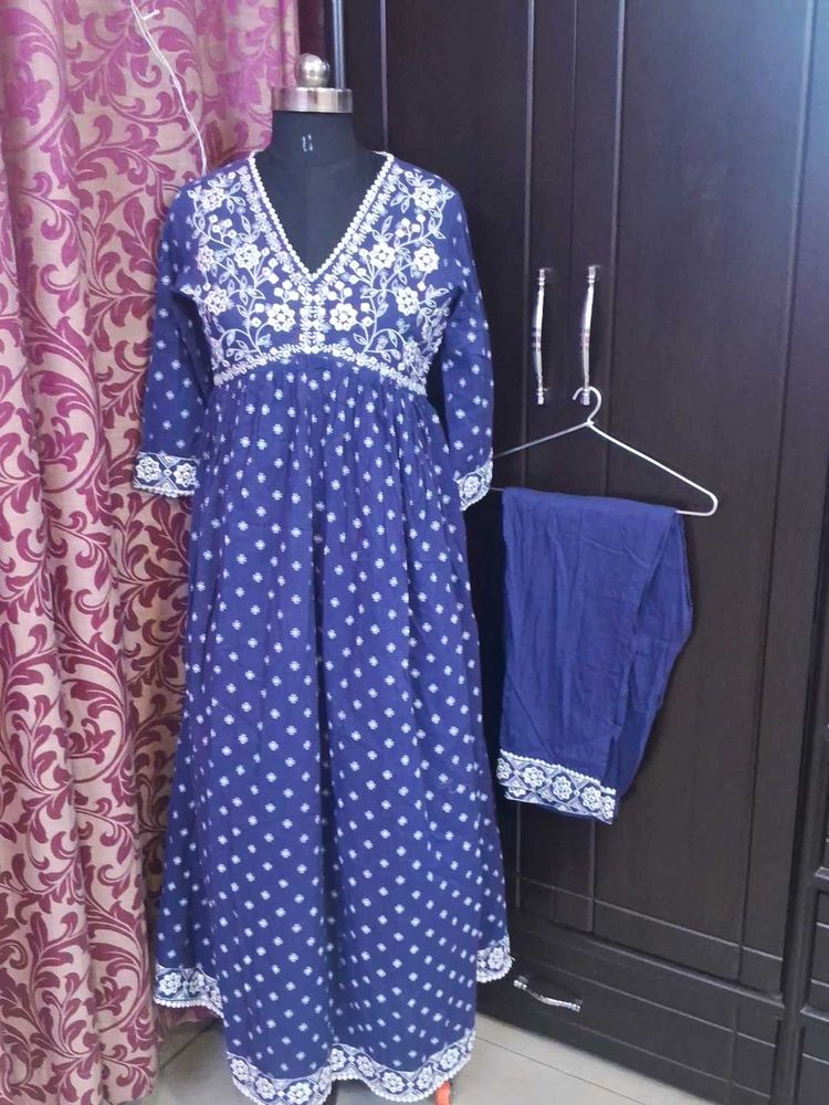 Elegant Blue Embroidered Kurta Set Of 2.