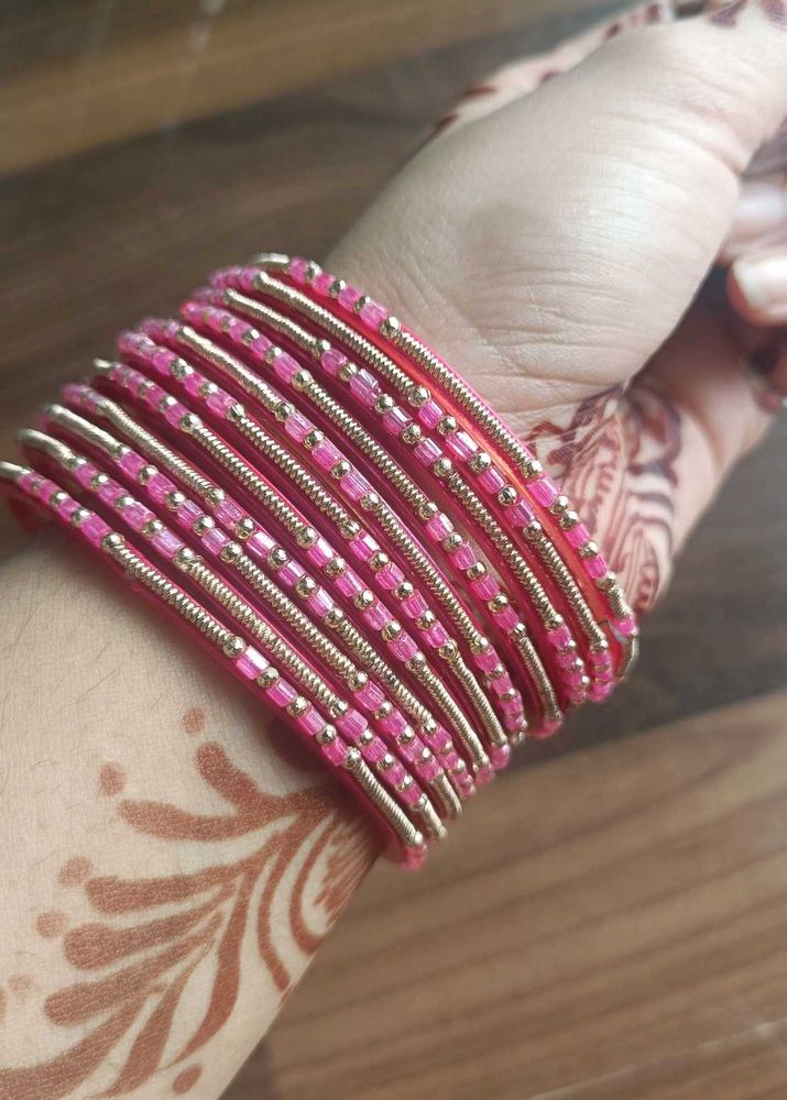Pink &amp; Gold Beaded Bangles