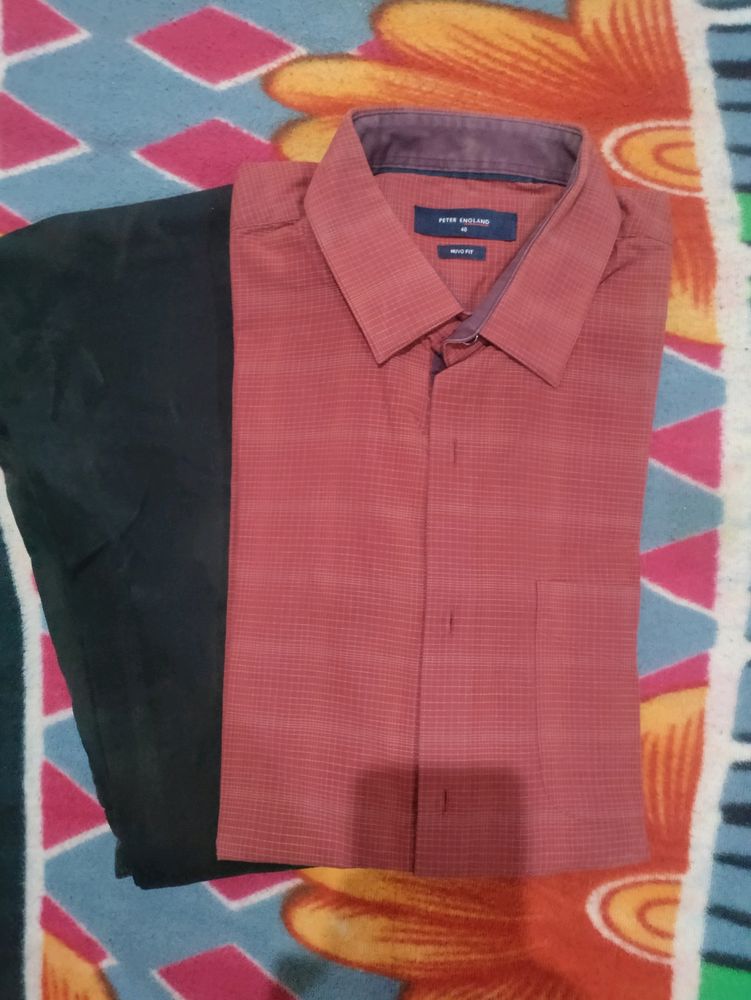 Peter England Brick Red Shirt (Excellent Condition