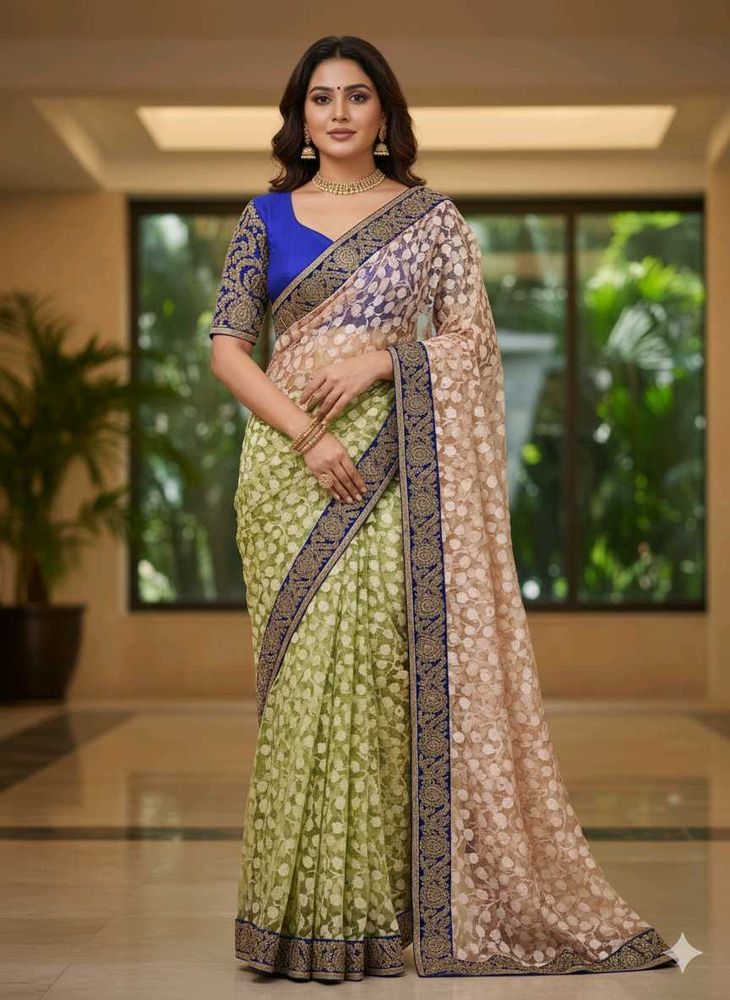 Elegant Net Embroidered Saree
