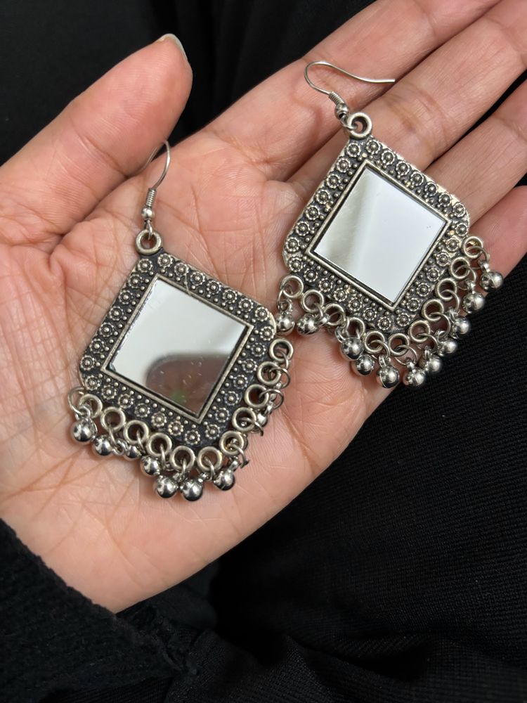 Mirror Design Oxidised Earrings