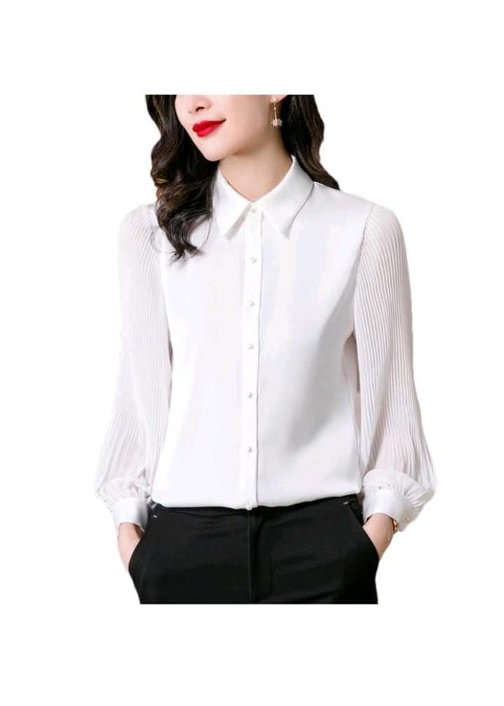 Elegant White Pleated Sleeve Shirt