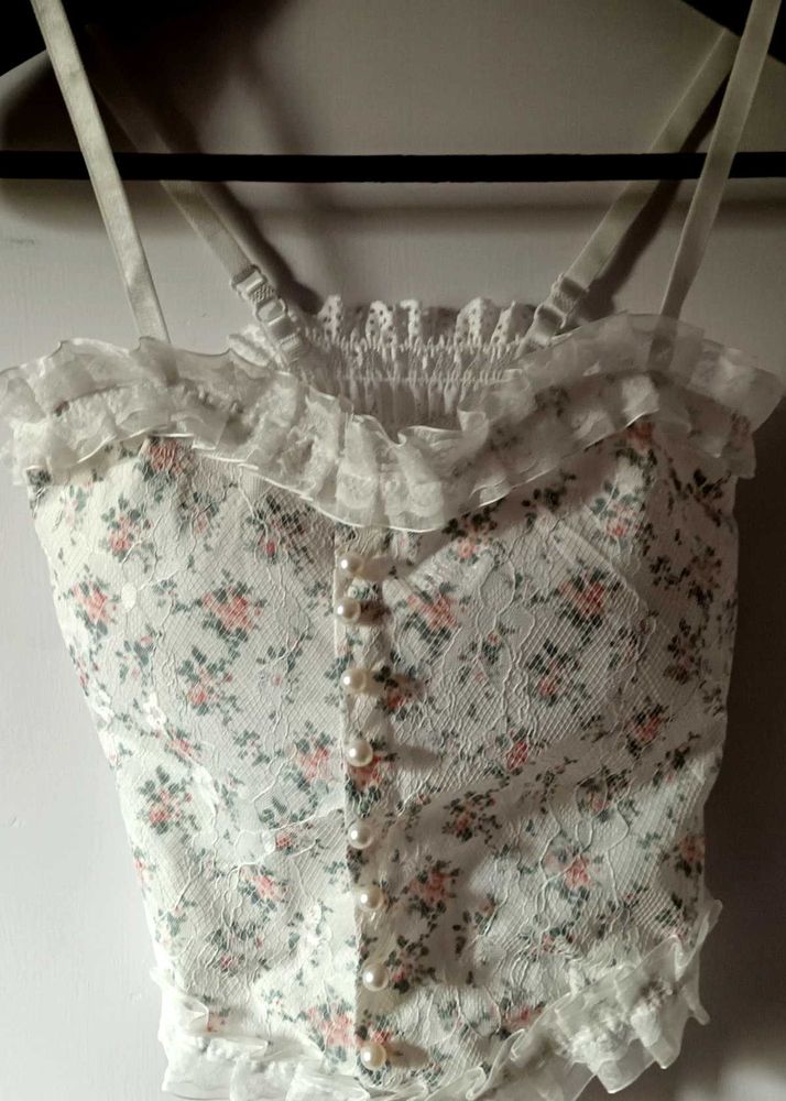 White Floral Printed Corset Top