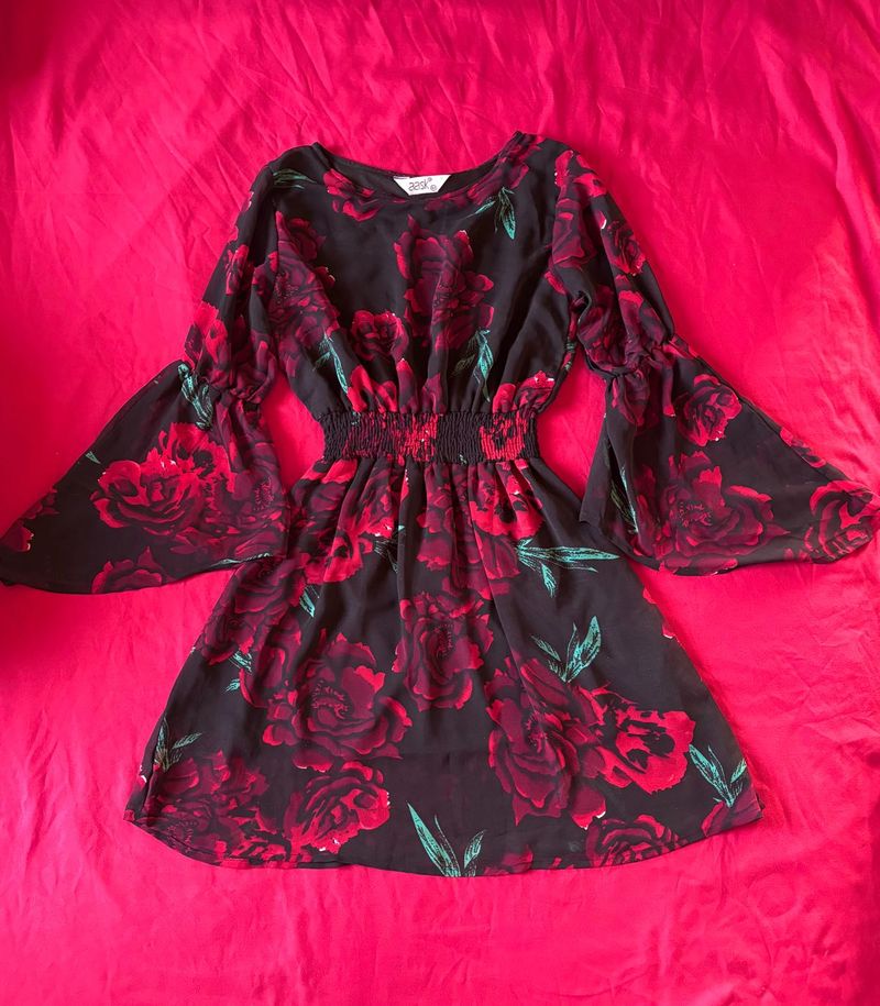 AASK Black &amp; Red Floral Printed Mini Dress