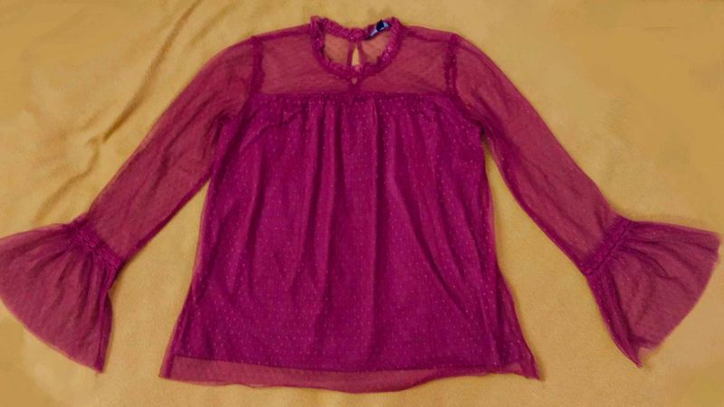 ☆Magenta Sheer Bell Sleeve Top☆