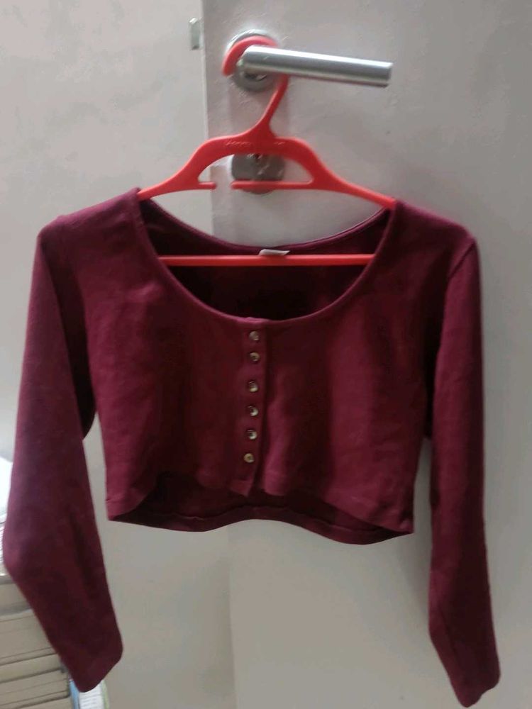 Burgundy Crop Top - Long Sleeve
