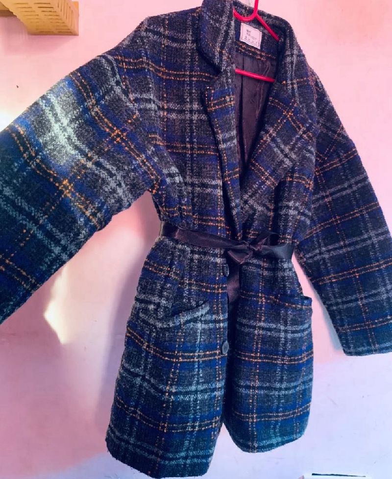 Plaid Wool Blend Coat