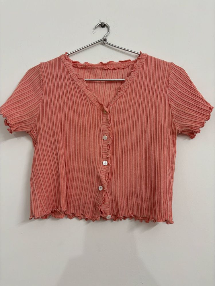Cute Coral Ribbed Top