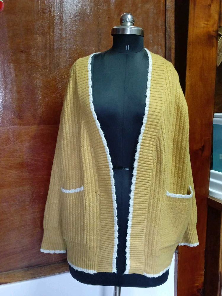 open yellow cardigan