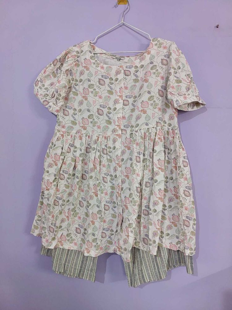 White Floral Kurti With Palazzo