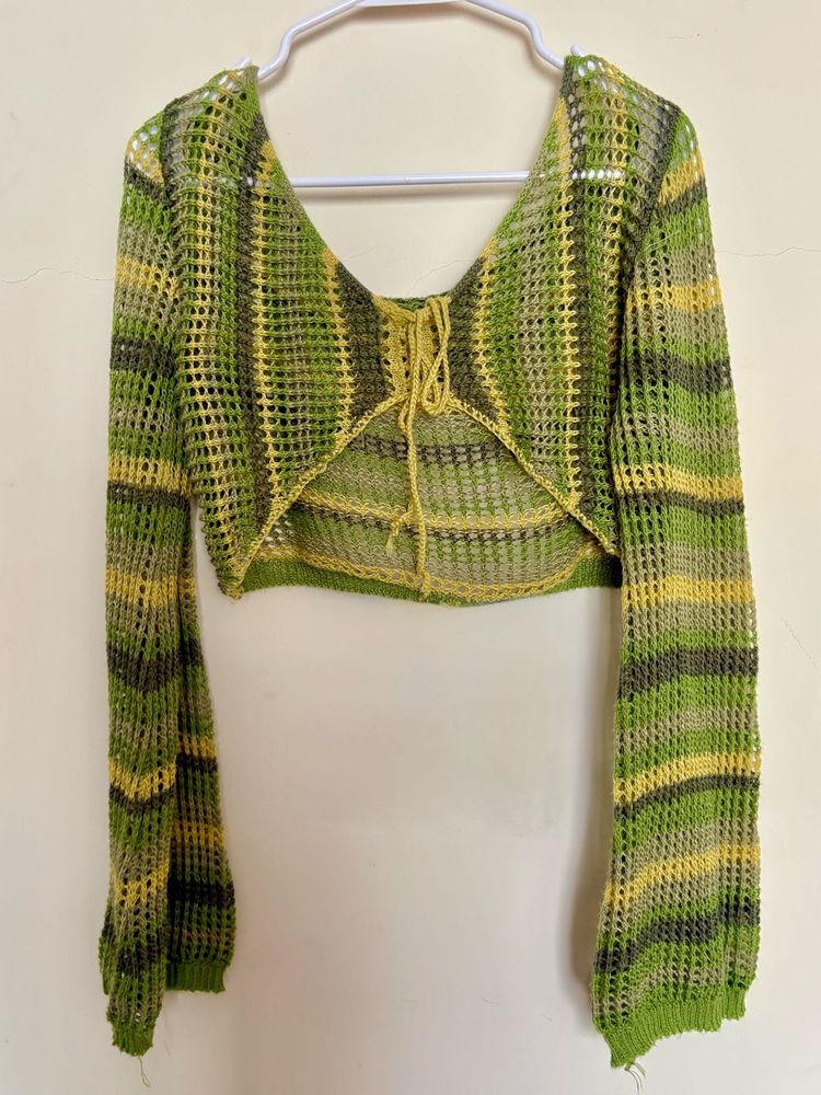 🧶 Multicolor Crochet Knit Shrug Top