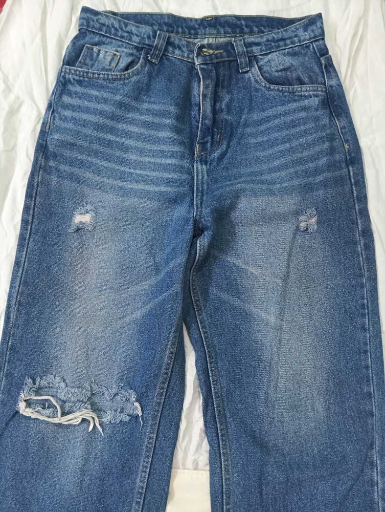 Dark Blue ripped wide leg jeans