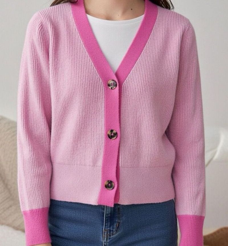 Pink V-Neck Cardigan Sweater