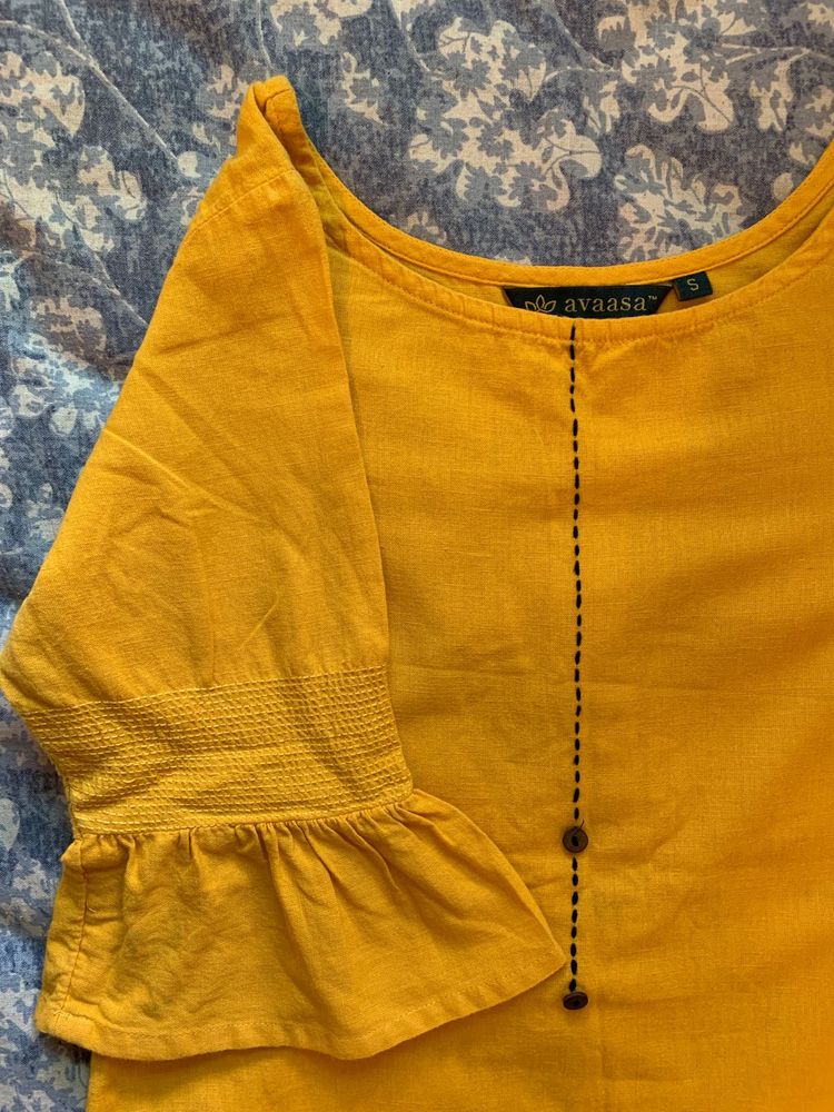 Yellow Kurta with Cute Sleeves &amp; Pocket