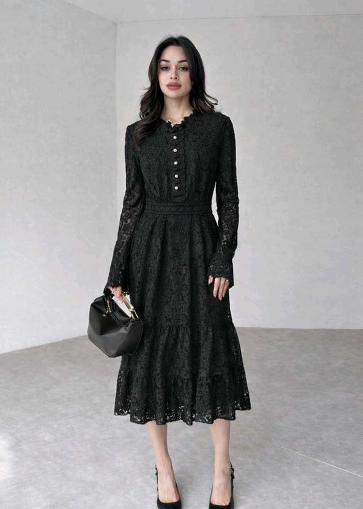 Elegant Black Lace Midi Dress
