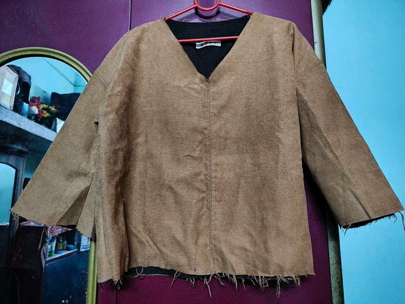 Brown V-Neck Crop Top