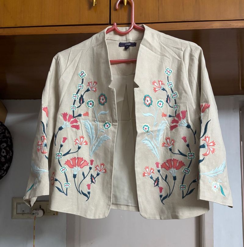“CODE” Pastel Embroidered Beige Jacket