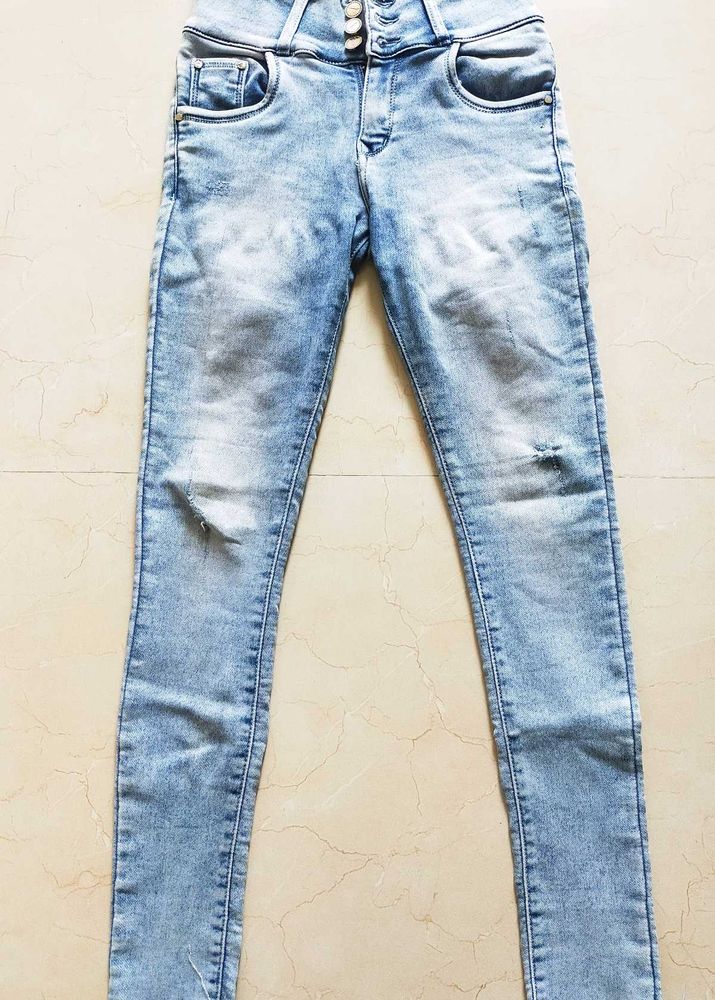 Blue High Waist Denim With Button Closures