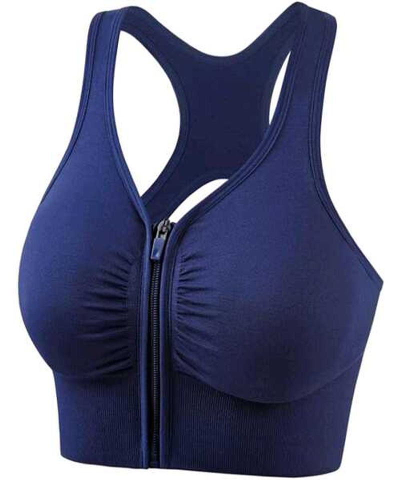 Navy Blue Zip Front Sports Bra