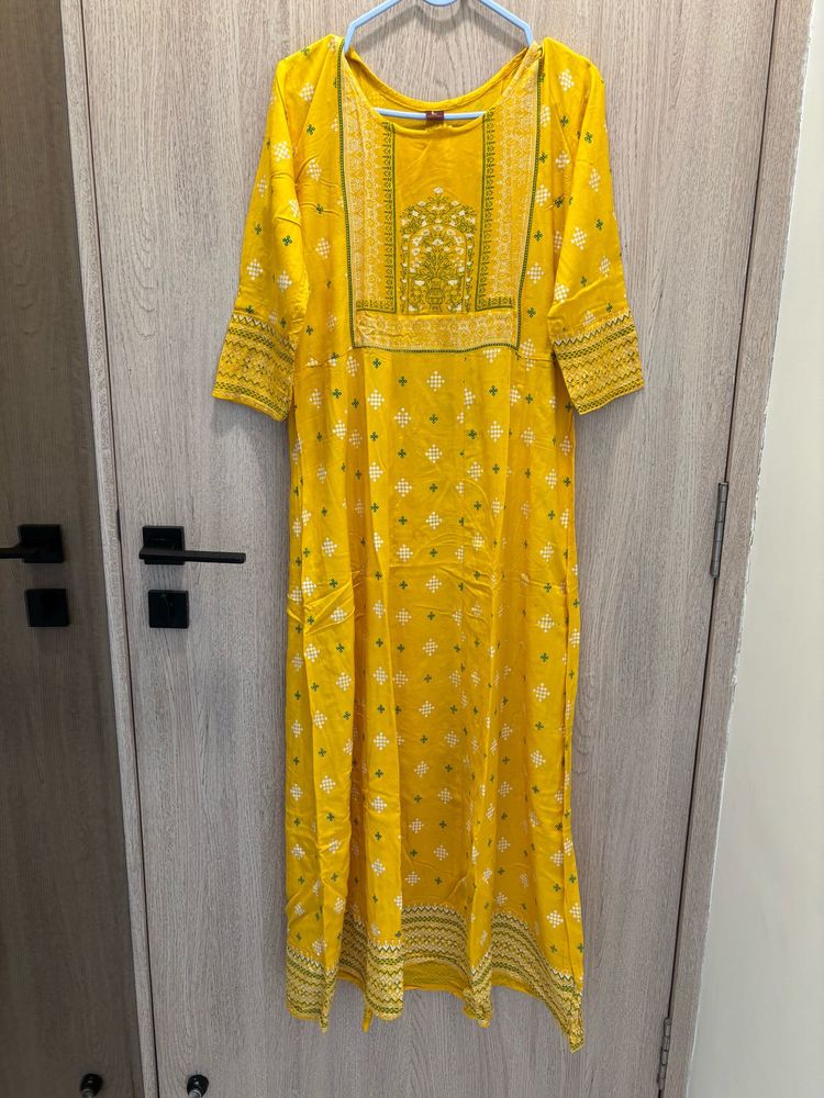 Yellow Printed Kurta