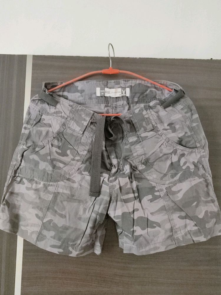 Grey Military Print Shorts