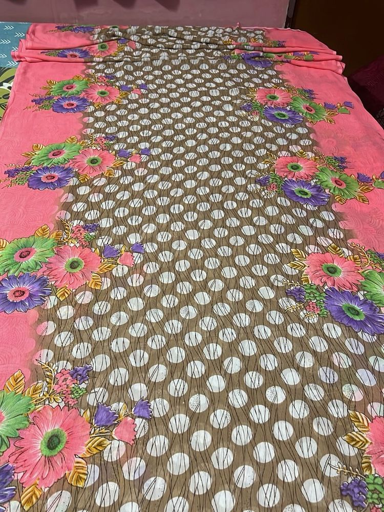 Pink Floral Polka Dot Saree