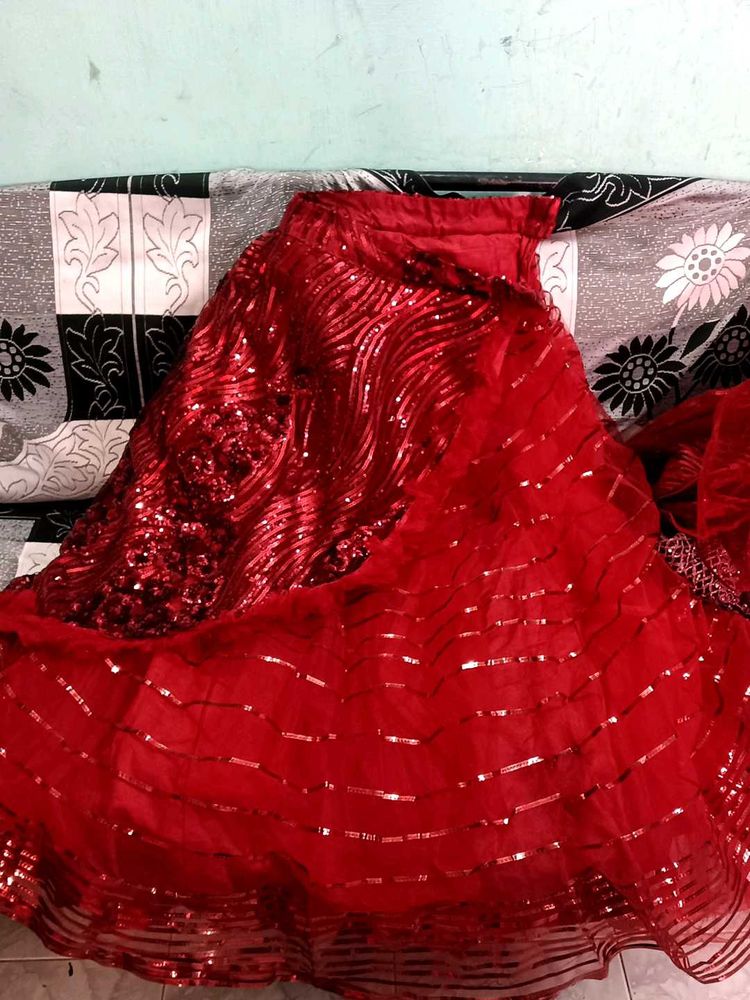Red Sequin Skirt And Top Lehenga