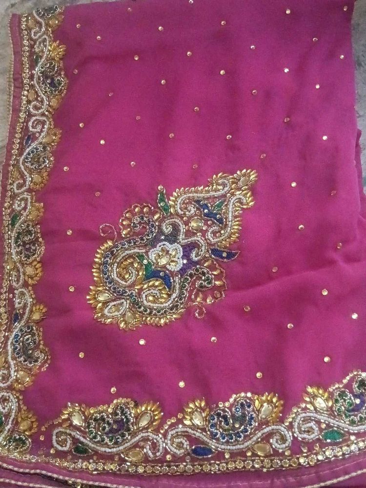 Elegant Pink Embroidered Saree