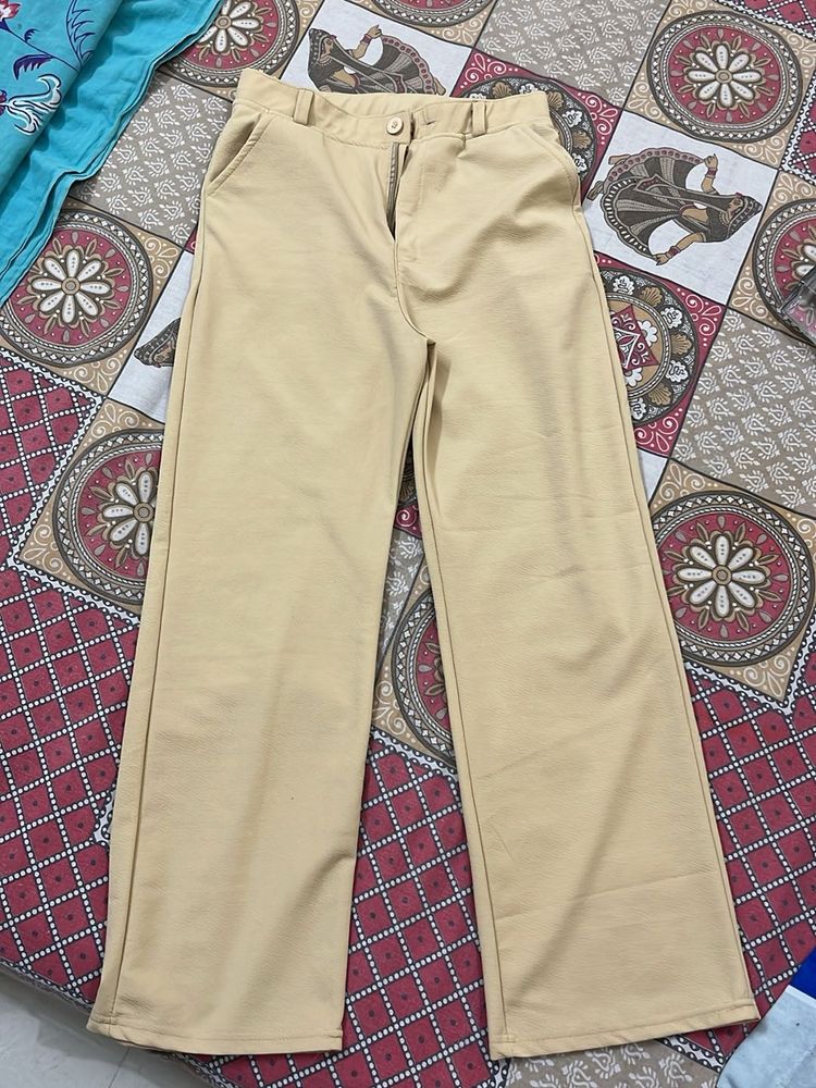 Beige Wide Leg Trousers