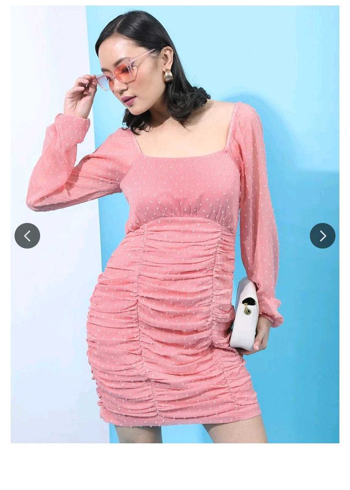 Ruched Square Neck Gathered Sheath Mini Dress 🩷