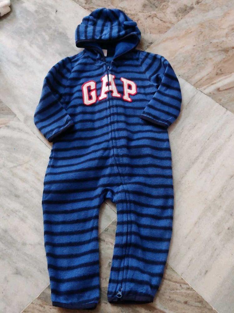 GAP Kids Blue Striped Fleece Romper