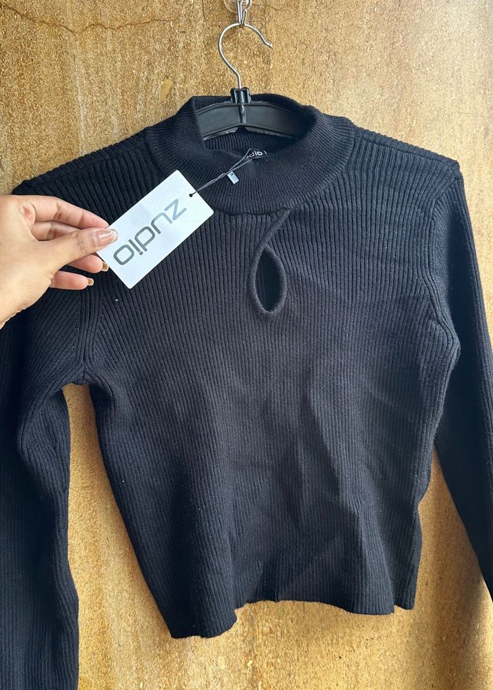 Chic Black Cutout Top Sweater