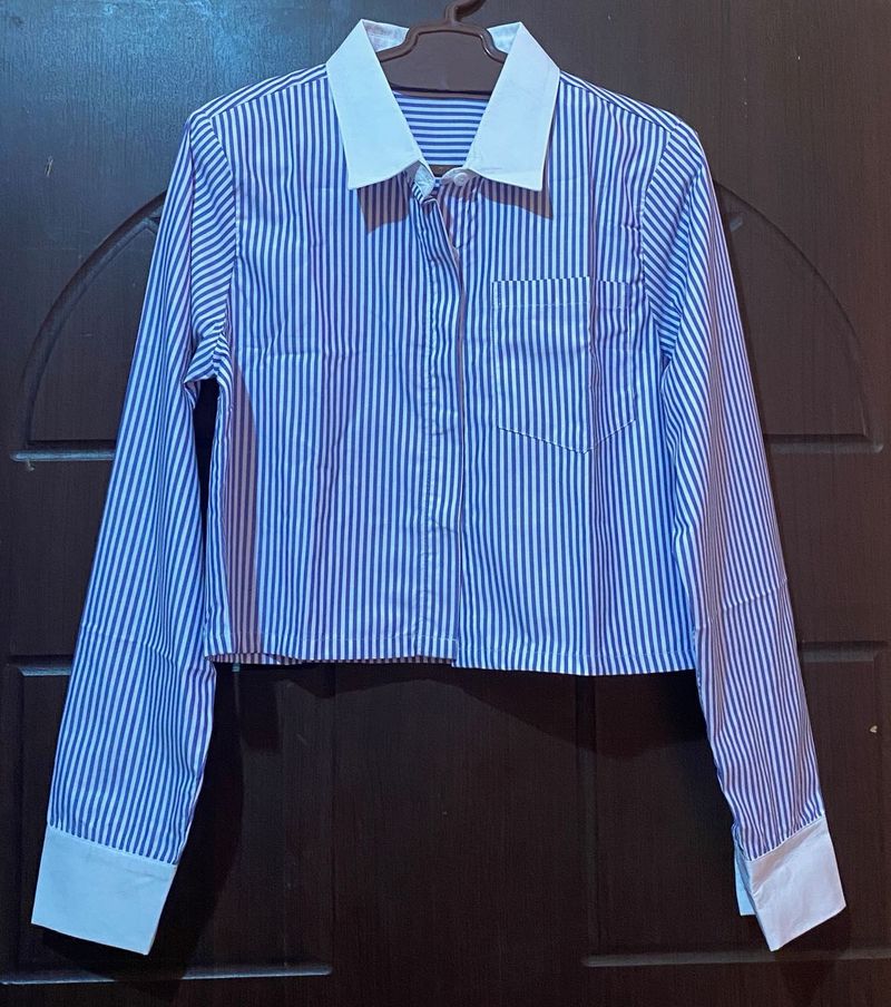 Blue Stripe Crop Shirt