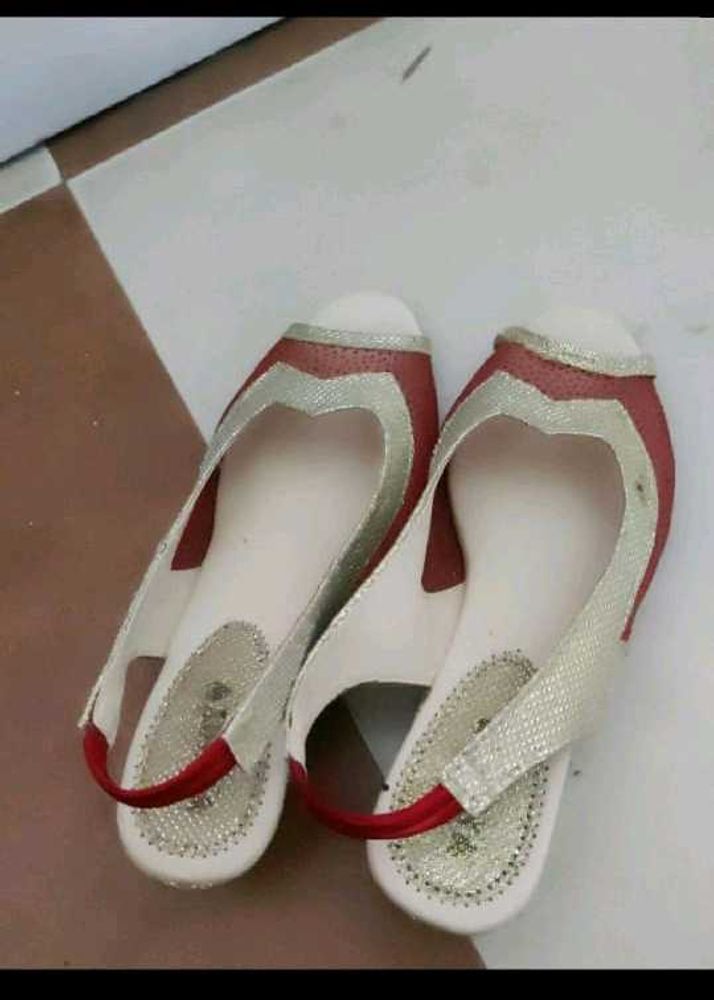 Red &amp; White Slingback Flats