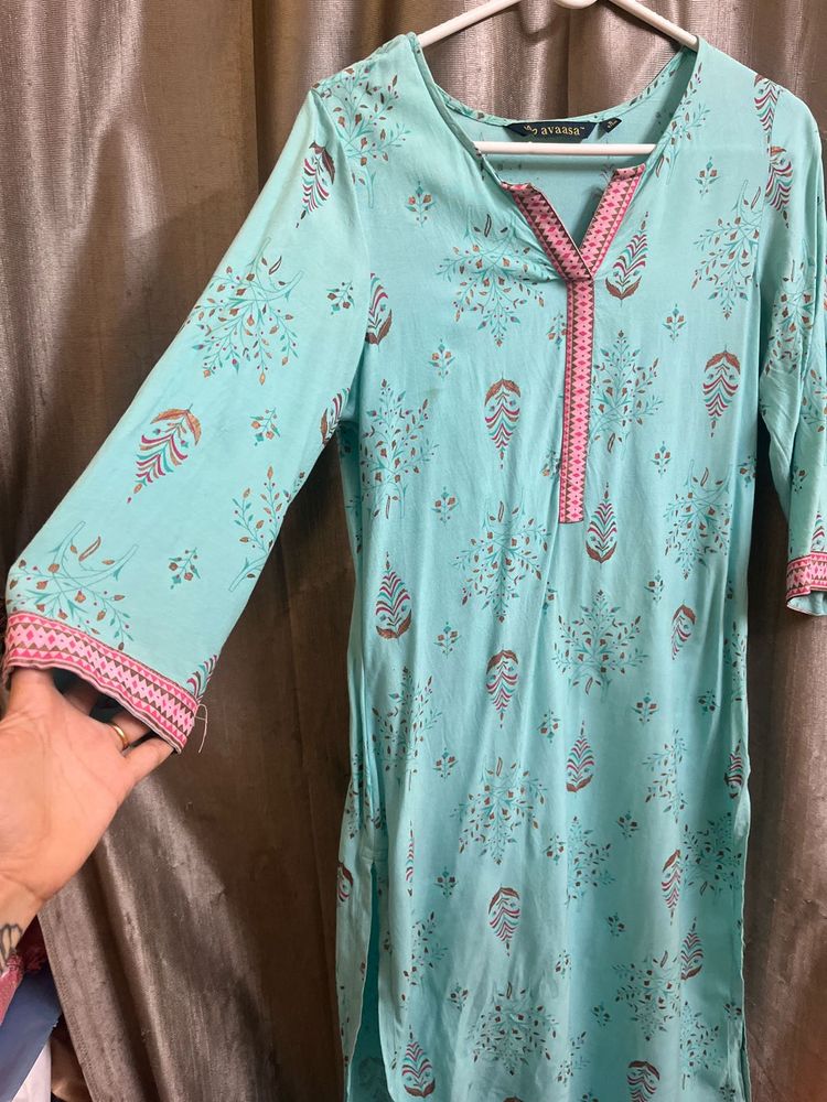 Blue Pink Boarder Kurta Top