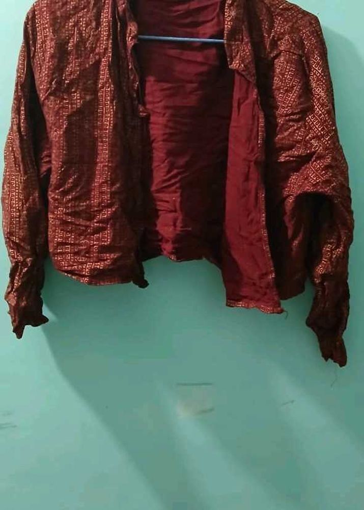 Burgundy Patterned Long Sleeve Top