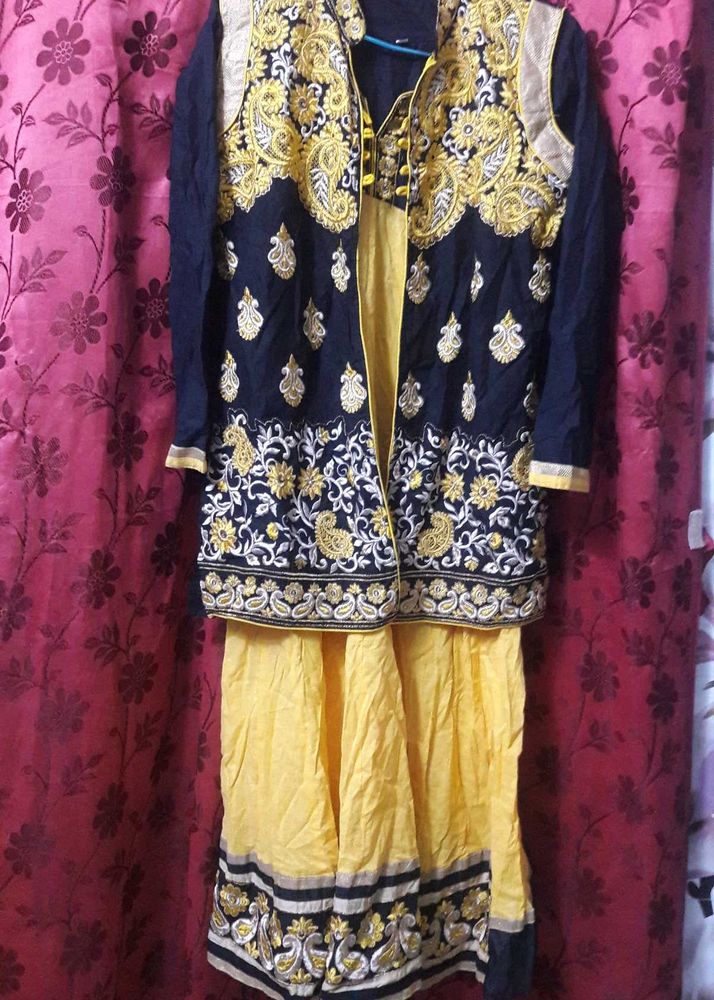 Yellow Colour Gown Kurti With Jacket Designer