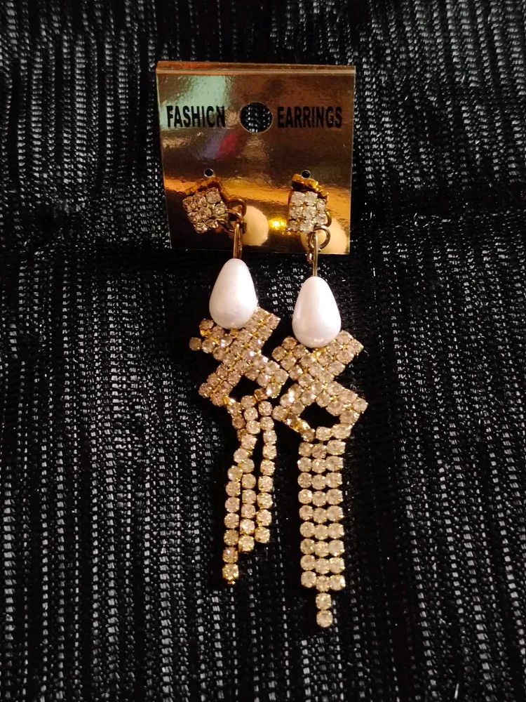Vintage Pearl &amp; Rhinestone Dangle Earrings
