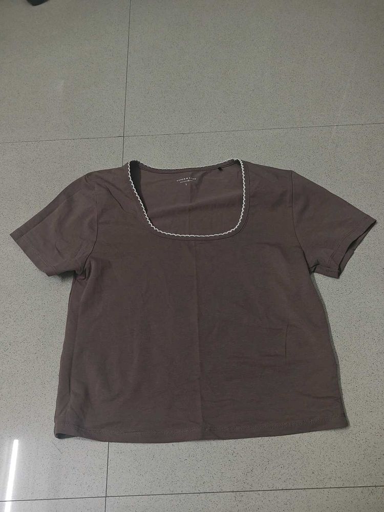 Brown Top with White Trim