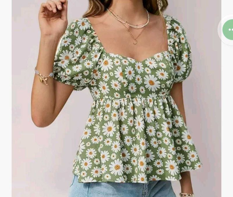 Floral Print Green Top