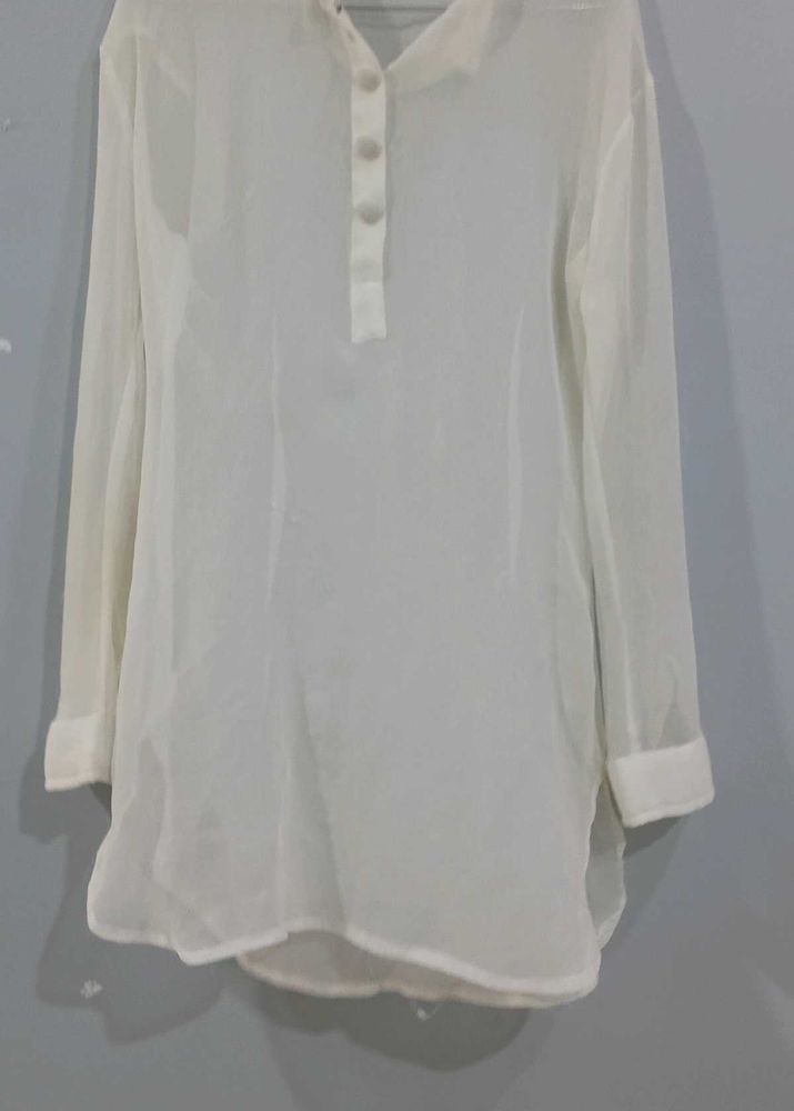 Sheer white long-sleeve tunic top👀🤍