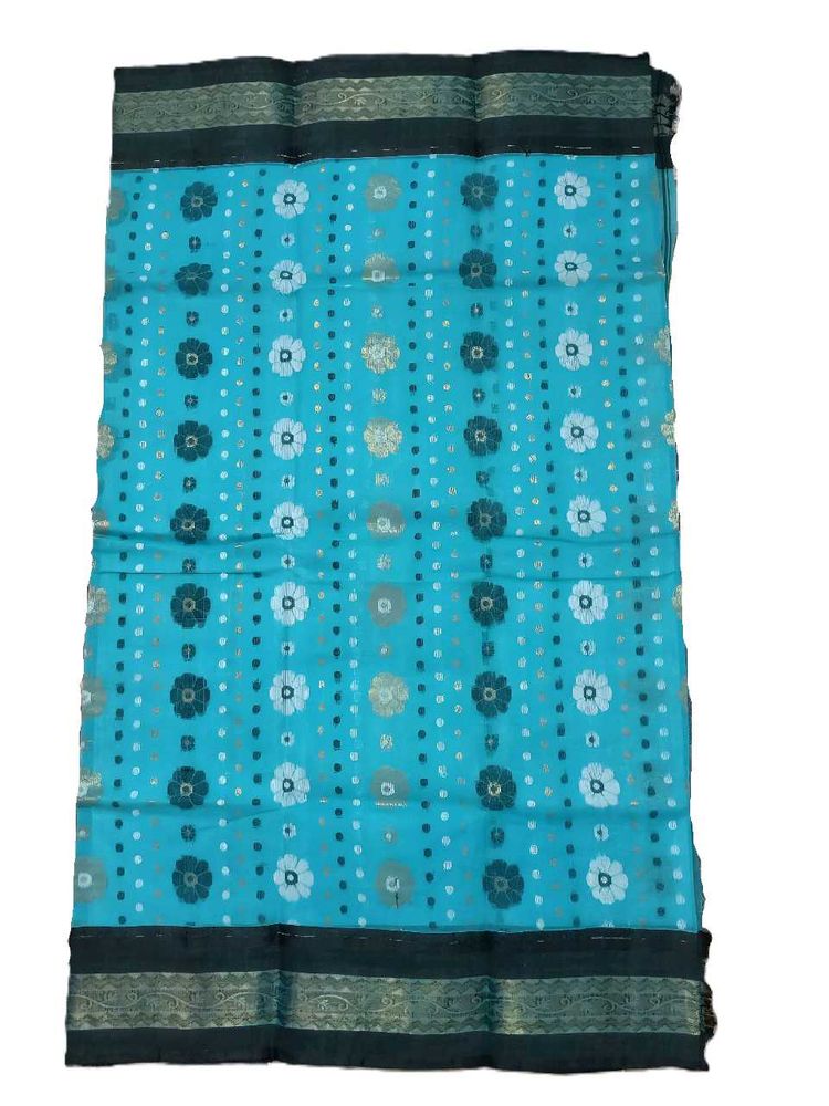Teal Floral Print Sari