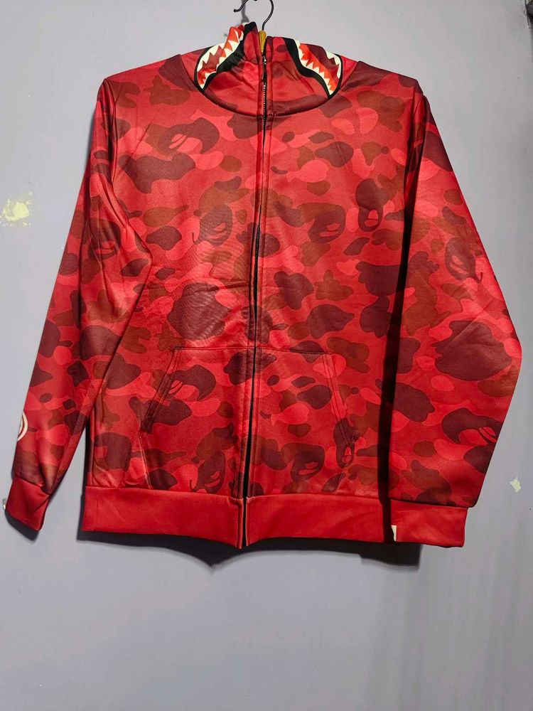 New Bape Red Camo Shark Hoodie