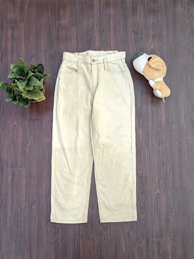 Beige Straight Leg Denim Jeans