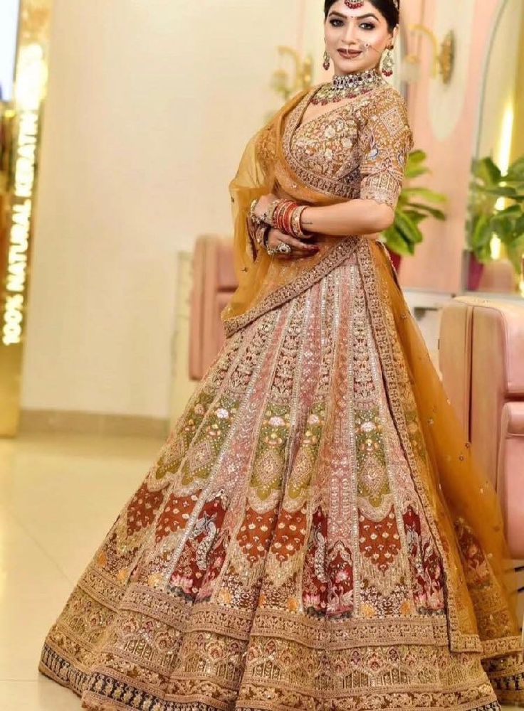 Gorgeous Gold Lehenga Choli With Double Dupatta